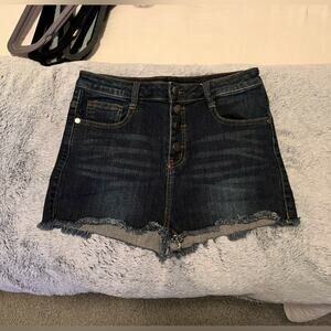 high waisted button up jean shorts